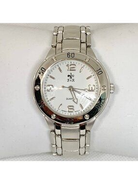 B & R men’s watch silver tone 38mm quartz analog adjustable links running